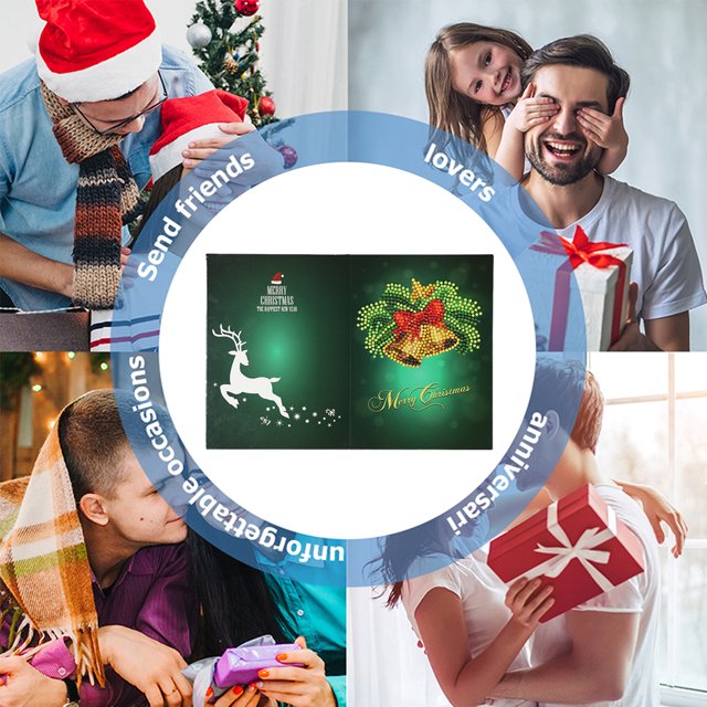 Cuadros Decorativos Tarjeta de felicitación de mosaico de taladro de forma especial de tarjeta de Navidad de pintura de diamante de bricolaje Tmvgtek embutido en tela