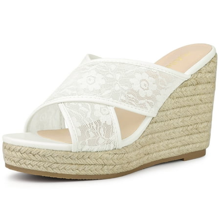 

Unique Bargains Women s Lace Straps Espadrille Platform Slide Wedge Sandals