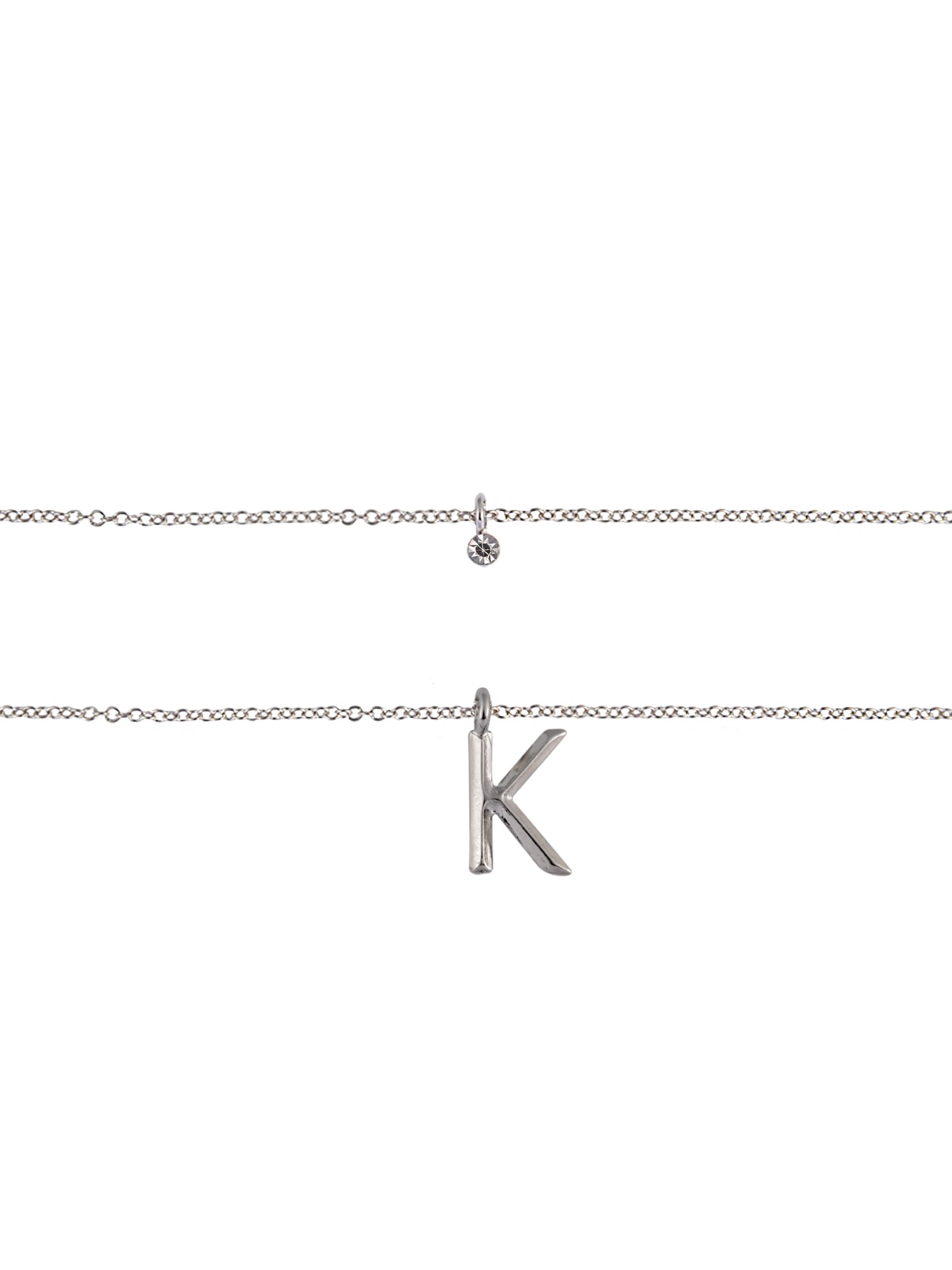 Time and Tru Silvertone Rolo Chain 2 Row Initial "K" Pendant Necklace