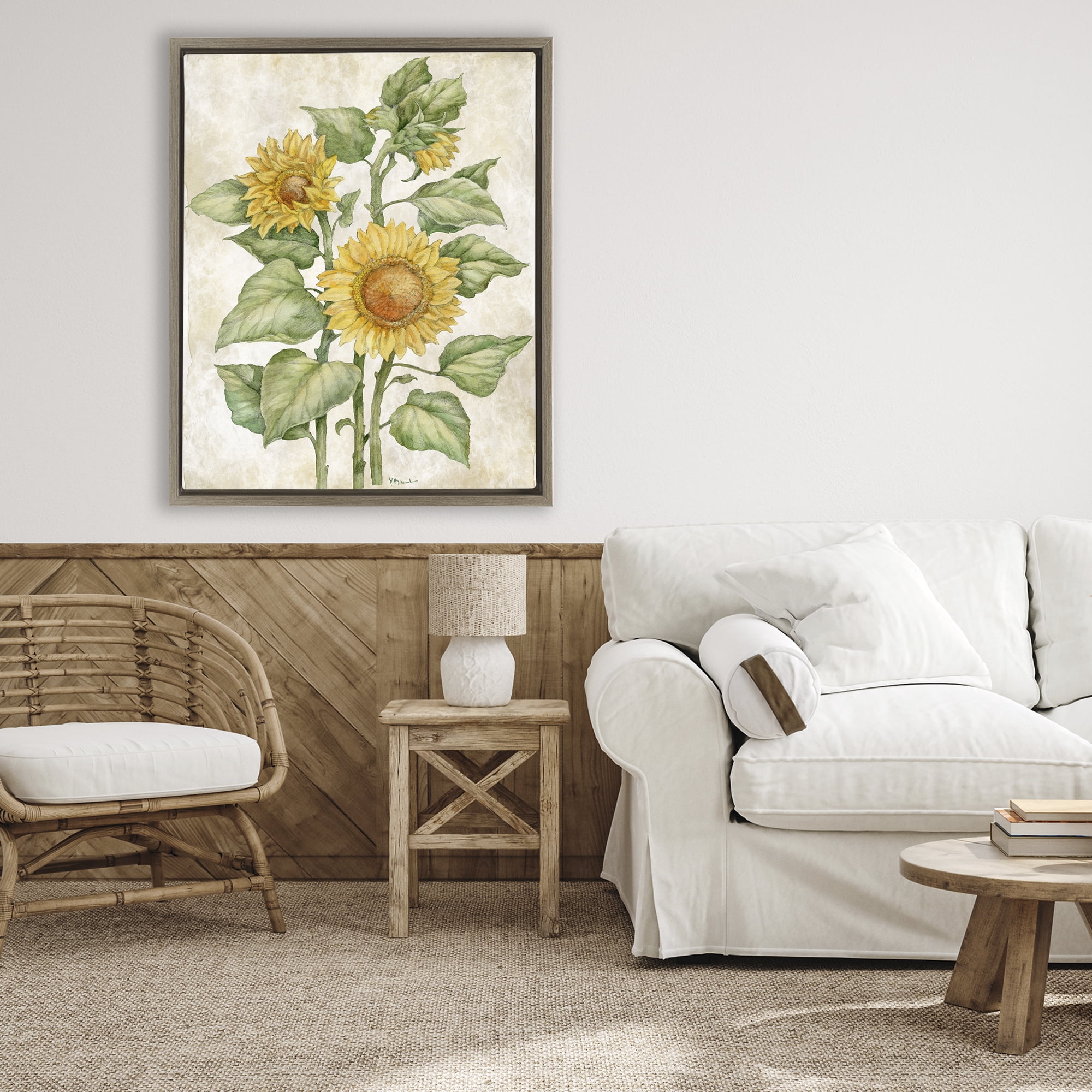 Stupell Industries Floral Journal Sunflower Brown Framed Floater Canvas Wall Art, design by Paul Brent
