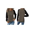 thumbnail image 3 of Women'S Solid Color Lace Trim Long Sleeve T-Shirt Round Neck See Through Casual Elegant Top Green S, 3 of 8