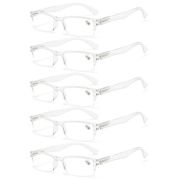 HBMYN 5 Pairs of Transparent Retro Rectangle Spring Hinge Reading Glasses 2.00 for Men and Women,Clear Half Rimless Lightweight Plastic Readers 2.00