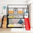 thumbnail image 2 of Aukfa Twin over Twin Bunk Bed with Slide, Metal House Bunk Bed with Staircase and Shelves for Kids - Black/Red, 2 of 8