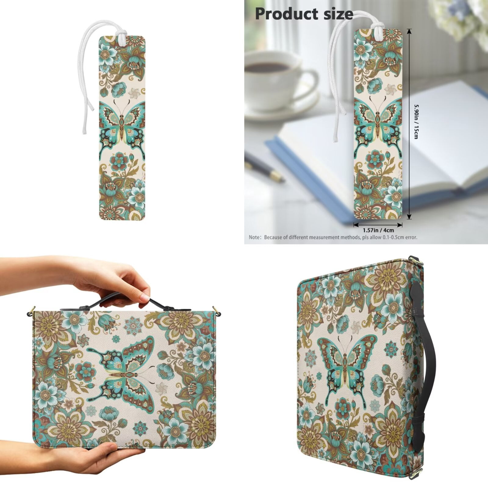 Kuiaobaty Butterfly Boho Mandala Print Bible Bag for Women Men Christian Leather Bibles Covers with Bookmark Portable Church Bag Bible Carrying Case with Zipper for Church, Blue