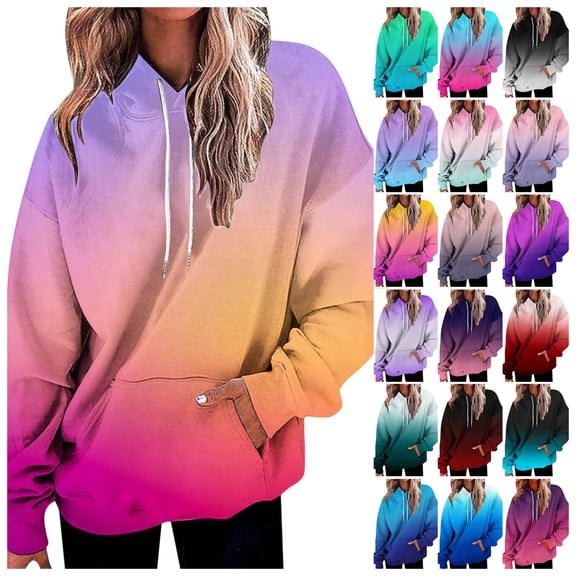 CAIXIA Gradient Women Graphic Hoodies Cotton Pullover Cotton Y2k Cute Long Sleeve Pullover Top Printed Pullover Sweatshirts with Pocket Fall Fashion Outfits Clothes 2026
