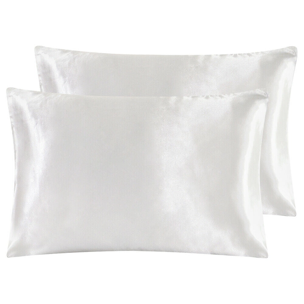 Details about   Solid Satin Silk Fabric Pillowcase Cushion Cover Standard Queen King Pillow Case 