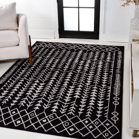 JONATHAN Y MOROCCAN HYPE 5 x 8 Area Rug, Ziri Moroccan Geometric - Black/Cream, MOH210C-5