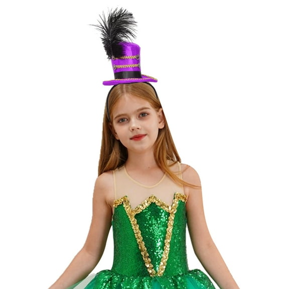 Doomiva Adults Kids Soldier Mini Top Hat with Feather Decorated Headband Carnival Outfit Accessories Purple One Size