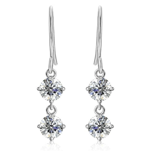 Moissanite by Cate & Chloe Talia 925 Sterling Silver Dangle Earrings 2.0TCW for Women, Gift for Her