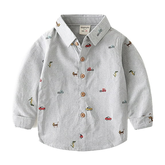 XBASW Baby Kids Boys Long Sleeve Shirt 2-7Y Boys Button down Dress Shirt Cartoon Full Print Blouses for Spring Fall