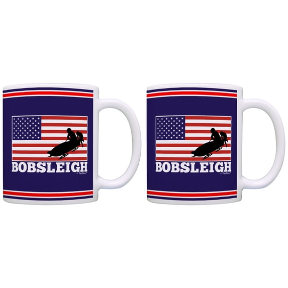 ThisWear American Pride Bobsleigh United States Flag Bobsledding Gifts 11 ounce 2 Pack Coffee Mugs Blue