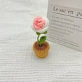 thumbnail image 3 of YOHAVEN Handmade Crochet Flower Pot Ornament Knitted Rose Potted Plant Mini Wool Bouquet Decoration Fake Plants Simulation Artificial Flowers for Car Dashboard Desk Home Wedding Party Decor, 3 of 4