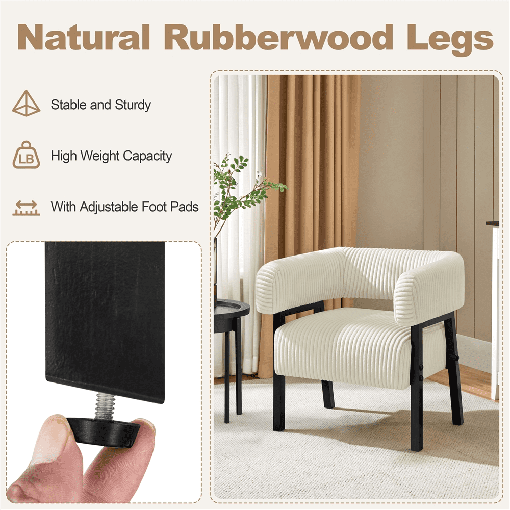 Renwick Corduroy Accent Chair with Solid Wood Legs for Living Room, Beige