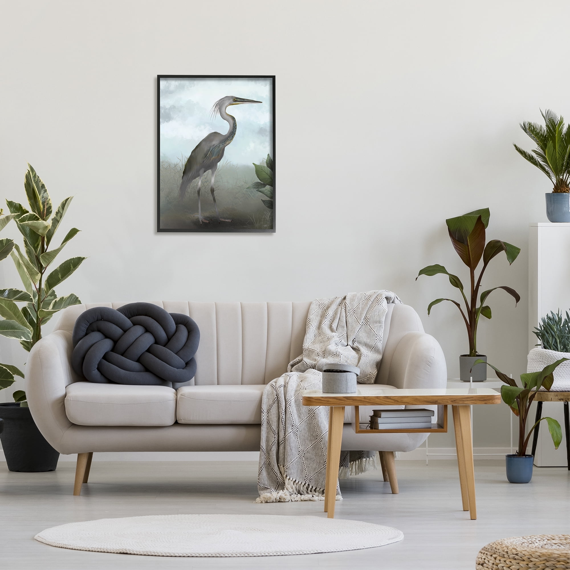 Stupell Industries Heron in Nature Study Animals & Insects Painting Black Framed Art Print Wall Art, 24 x 30