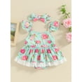 thumbnail image 2 of Suealasg Baby Girls Summer Clothes Infant Floral Print Fly Sleeve Rompers Dress with Headband Infant Girls Cute Outfits, 2 of 9