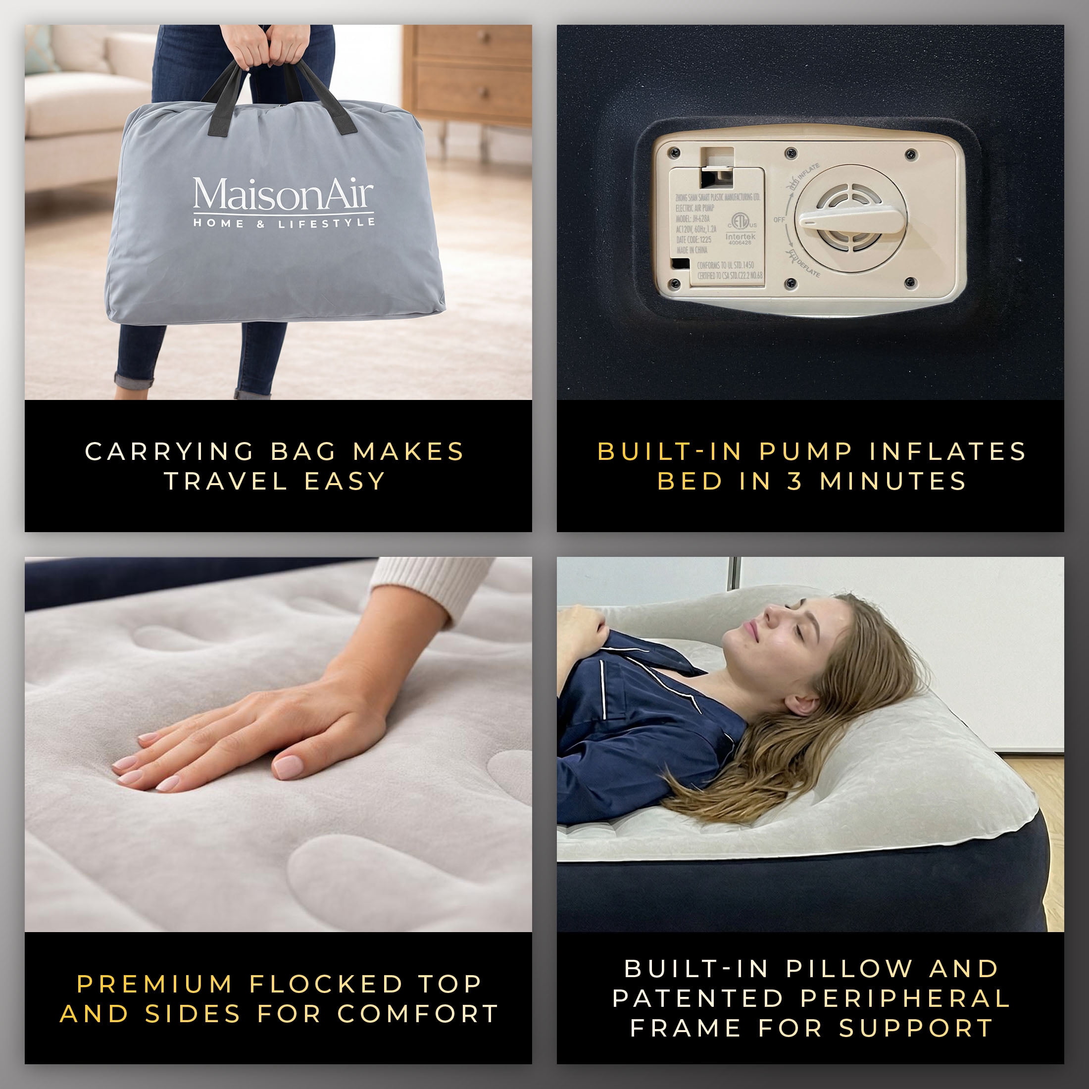 MaisonAir 20in Twin Airbed Premium Air Mattress with Coil Beam Support and Built in Pillow with Electric Air Pump