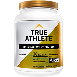 True Athlete Natural Whey Protein  Unflavored, 20g of Protein per Serving  Probiotics for Digestive Health, Enzymes For Protein Digestion  NSF Certified For Sport (1.4 Pound Powder)