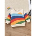 thumbnail image 5 of Cenuakty Toddler Baby Casual Pants Outfits, Long Sleeve Rainbow Printed Crew Neck Pullover + Solid Color Ripped Hole Long Pants Set, 5 of 9