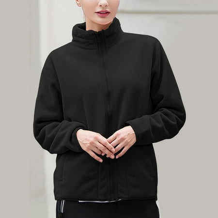 DailyTrove Women s Solid Color Zip-Up Sports Jacket Long Sleeve Casual Gym & Outdoor Wear Stretchy Polyester Blend Plus Size Friendly
