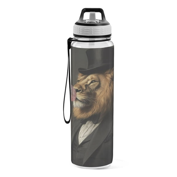 Motivational Water Bottle 32 oz with Straw, BPA Free Reusable Fitness Sport Bottle Perfect for Travel, School, Outdoors, and Gym A Handsome Lion