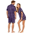 thumbnail image 4 of Button Up Pajamas for Women Mens Pajamas Set Shorts Men's Pajama Sets Matching Pajamas for Couples Matching Pajamas Set for Couples Plaid Button Down Soft Cooling Sleepwear Pockets Women Men, L, 4 of 5