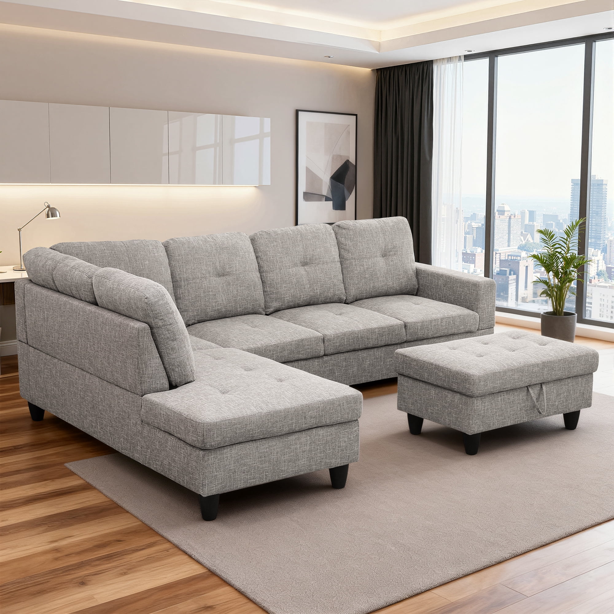 MAYEERTY 103.5 Inch Gray Linen 3-Piece Living Room Sofa Set, Modern Soft Fabric Couch Furniture Set