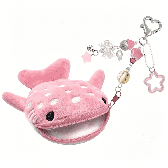 DESIGNICE Whale Shark Coin Purse Keychain,Cute Plush Change Purse with Zipper Keychain,Handmade Coin Pouches for Women,Mini Coin Purse Keychain