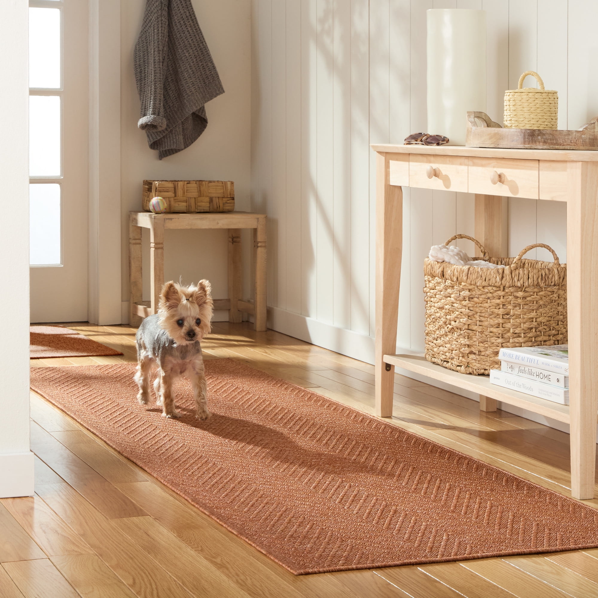 TOWN & COUNTRY BASICS Pax Herringbone Textured Solid Everwash® Washable Area Rug, Low Pile, Non-Slip Backing, Easy Clean Pet & Family Friendly Rug, Rust, 2'5"x5'11"
