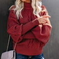 thumbnail image 2 of Duoif Sweaters for Women Trendy Women's Winter New Mid Neck Loose Long Sleeve Knitted Solid Color Sweater Women's Sweaters Red XXXL, 2 of 4