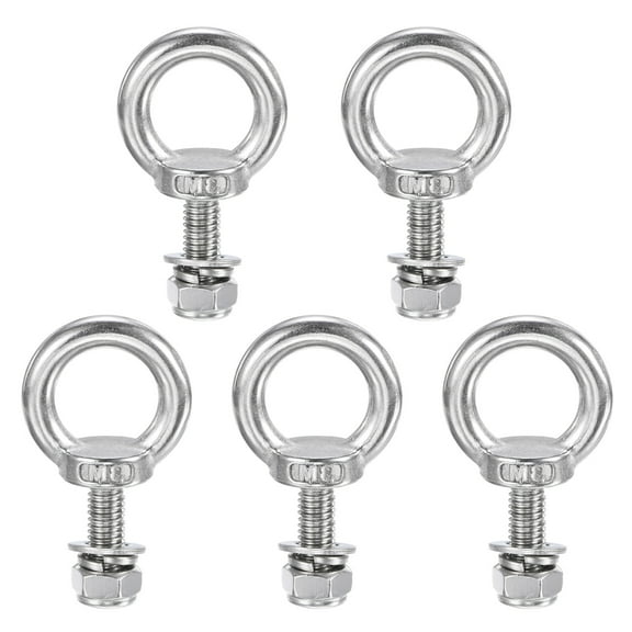5-Sets Eye Bolts with Nuts, M8x25mm 304 Stainless Steel Lifting Shoulder Eye Bolt with Washer and Nut [Silver Tone]