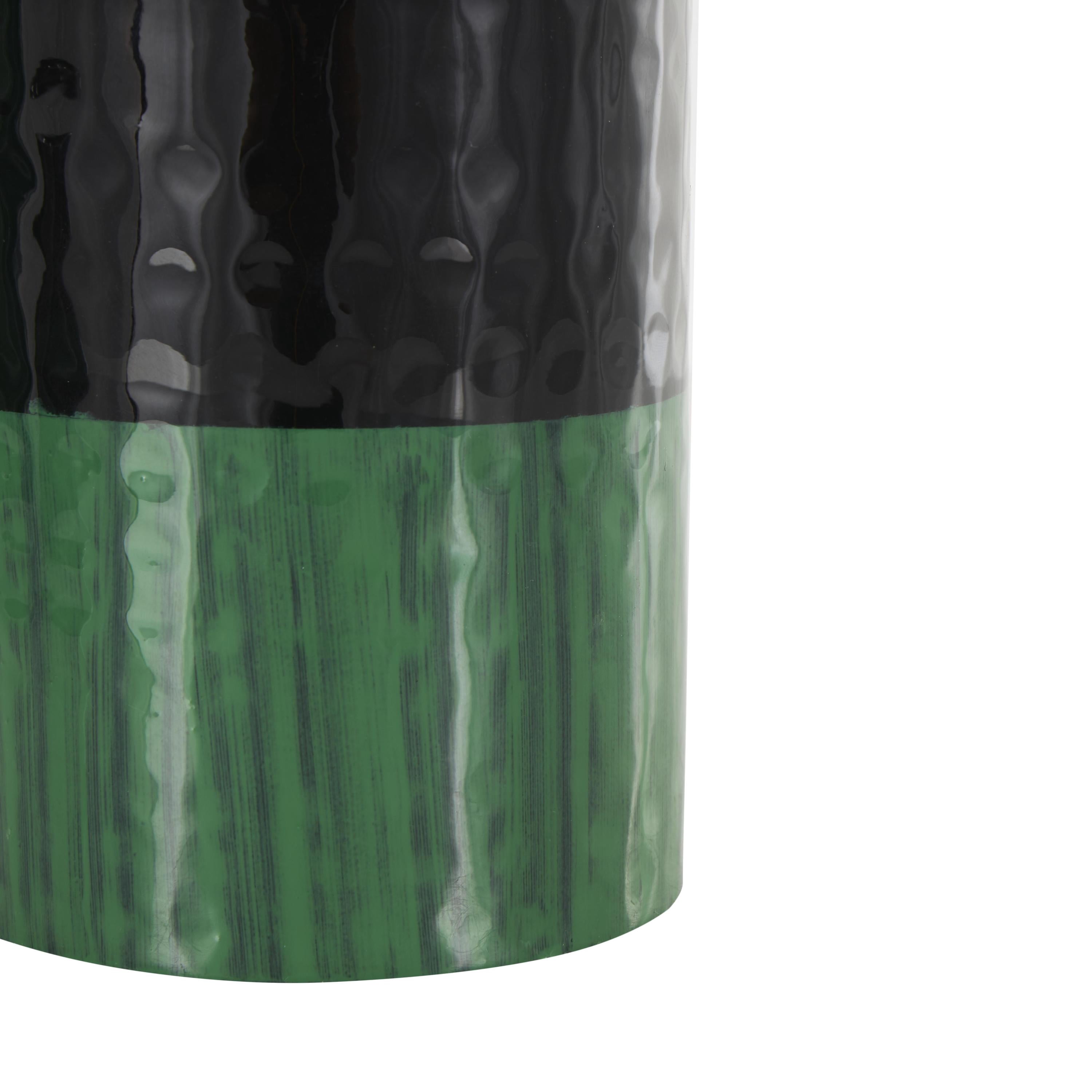 DecMode 3 Candle Green Metal Colorblock Candle Holder with Paint Streak Designs, Set of 3