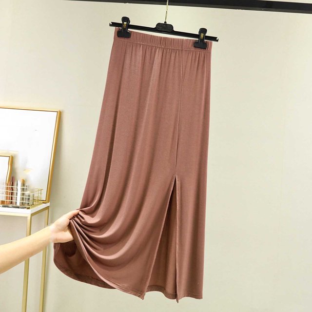 Reduced Price,Ladies'Solid Color Fashionable A-Line Skirt with Side Slit, Comfortable and Stylish for Every Day Perfect for Weekends|20%Modal,40% Cotton,40% Polyester,Khaki,Sopatenor