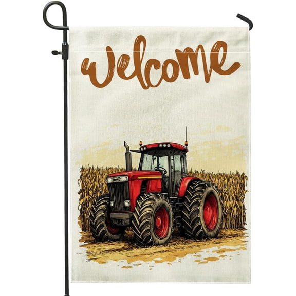 Rustic Red Tractor Garden Flag 12 x 18 Inch Double Sided Vintage Country Farmhouse Burlap Vertical Outdoor Lawn Decor