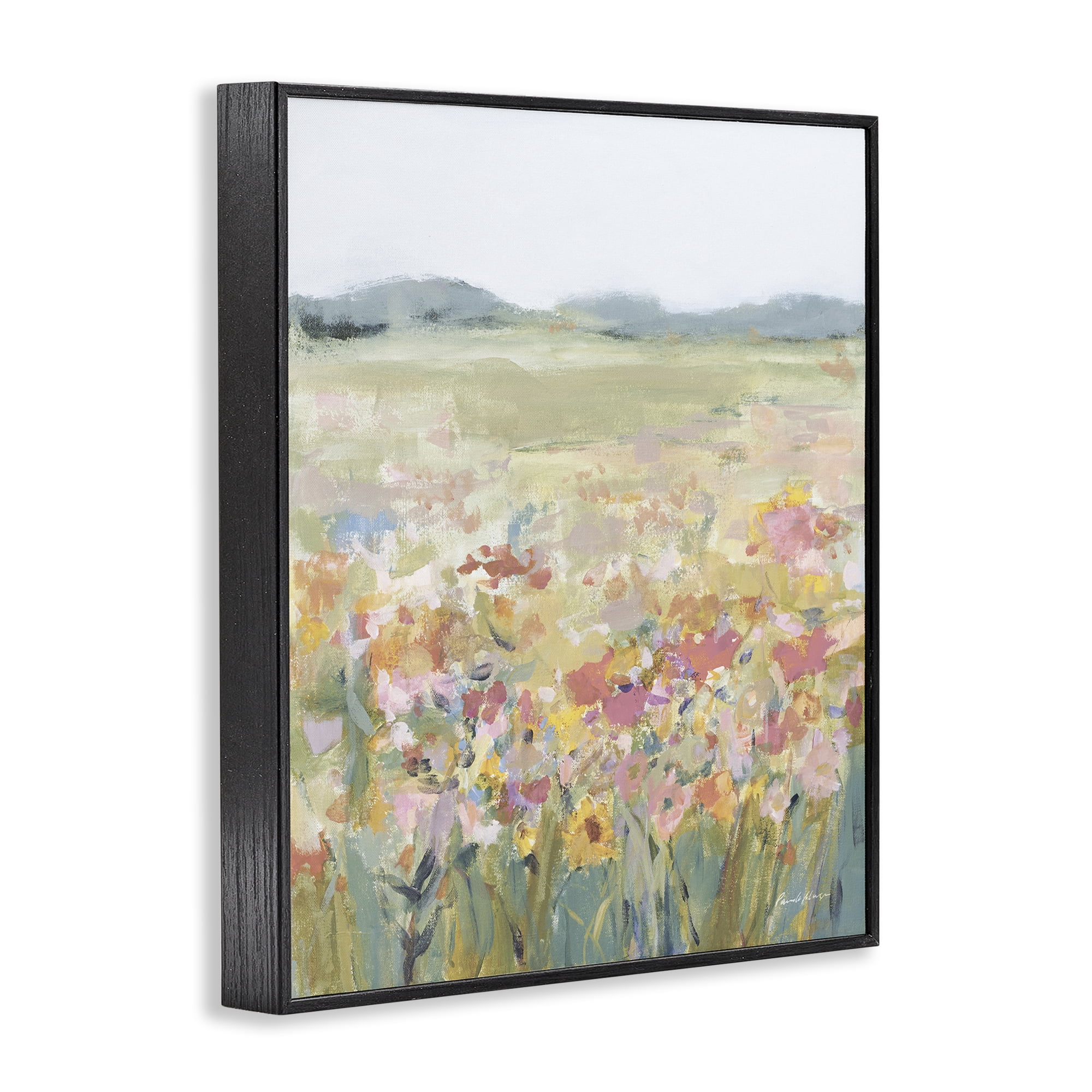 Stupell Industries Soft Wildflower Meadow Landscape Painting Black Framed Art Print Wall Art, 24 x 30