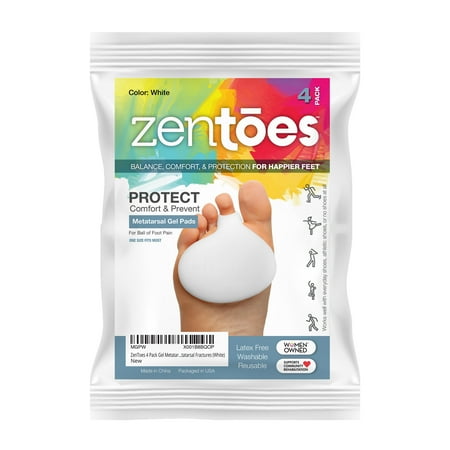 ZenToes 4 Pack Gel Metatarsal Foot Pads Ball of Foot Cushions Pain Relief Shoe Inserts