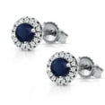 thumbnail image 3 of Gem Stone King 10K White Gold Blue Sapphire and White Lab Grown Diamond Halo Earrings for Women | 0.85 Cttw | Round Cut 4MM, 3 of 6