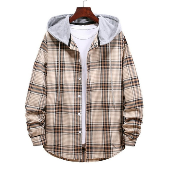 Flannel Jacket For Men Sevevn Men's Flannel Shirt Plaid Hoodie Stylish Long Sleeve Fall Casual Button Down Shirts