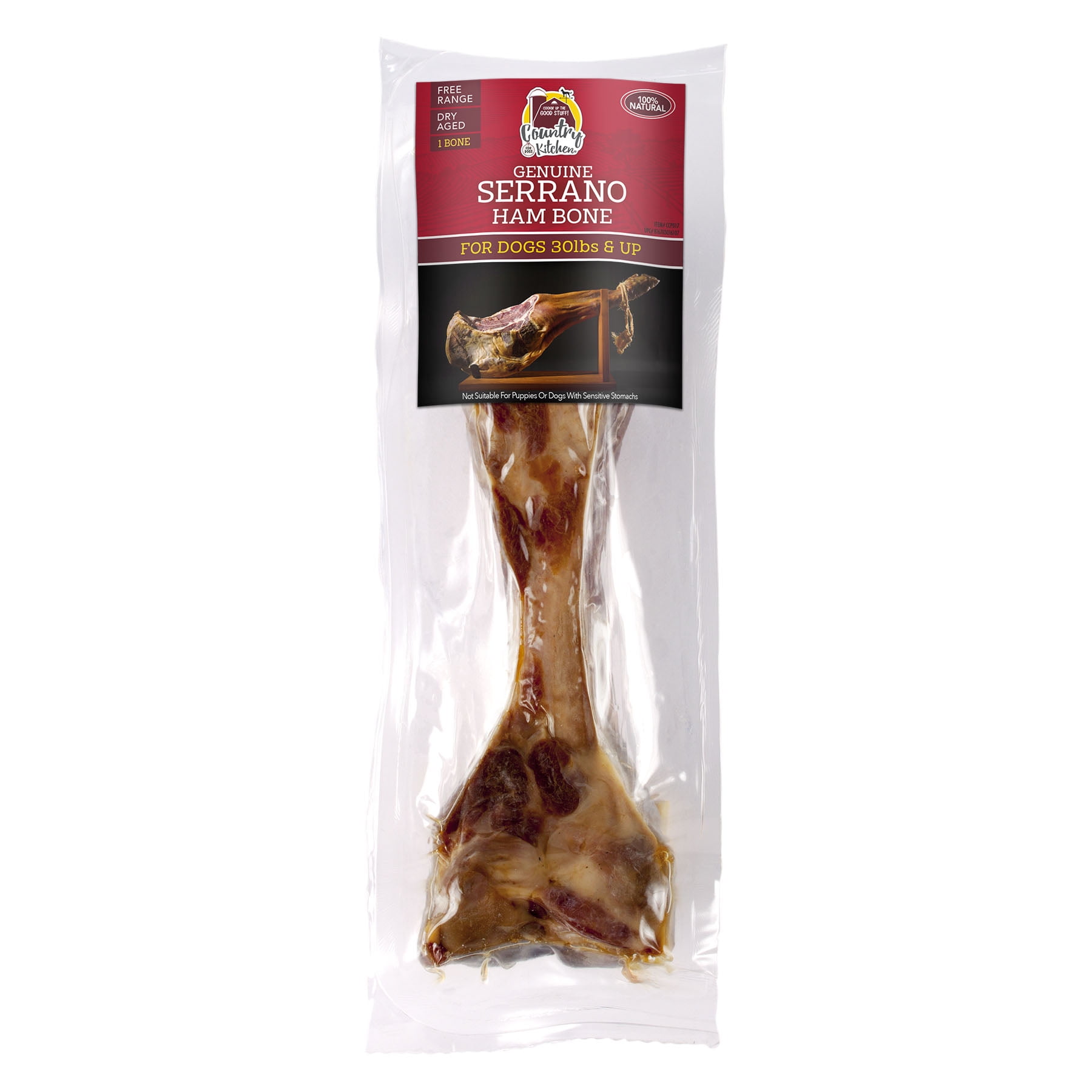 Country Kitchen 100% Natural Serrano Ham Bone Dog Treat, 1 pack Aged Dog Bone
