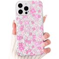 thumbnail image 1 of XUCP-Compatible with iPhone 14 Pro Max Case Cute Clear Flower Floral Pattern Design for Women Girls Slim Soft TPU Shockproof Protective Girly Phone Cover - Pink, 1 of 4