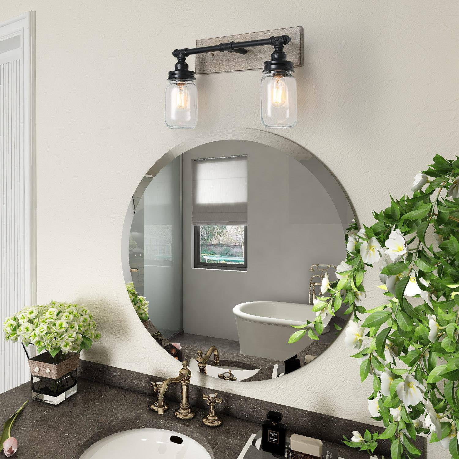 LNC 2-Light Black and Grey Farmhouse Mason Jar Bathroom Vaniyt Light
