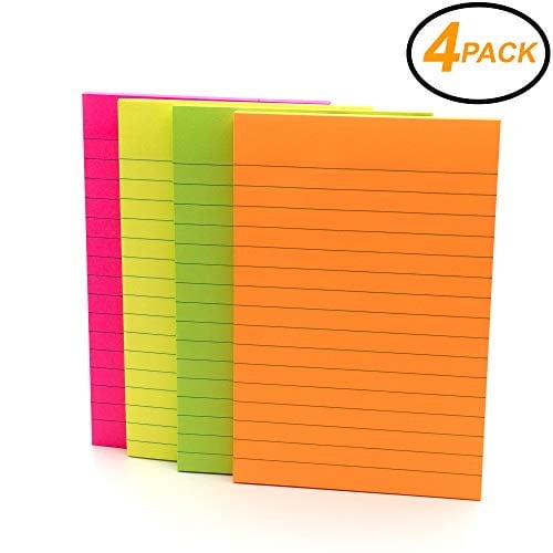 emraw sticky notes stick it stickies, lined medium 4" x 6" rectangular