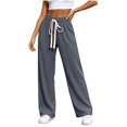 thumbnail image 2 of WIZUTIZ Women's High Waist Wide Leg Pants Elastic Waist Loose Fit Full Length Casual Trousers Slimming Soft Flowy Elegant Versatile Elegant, 2 of 6