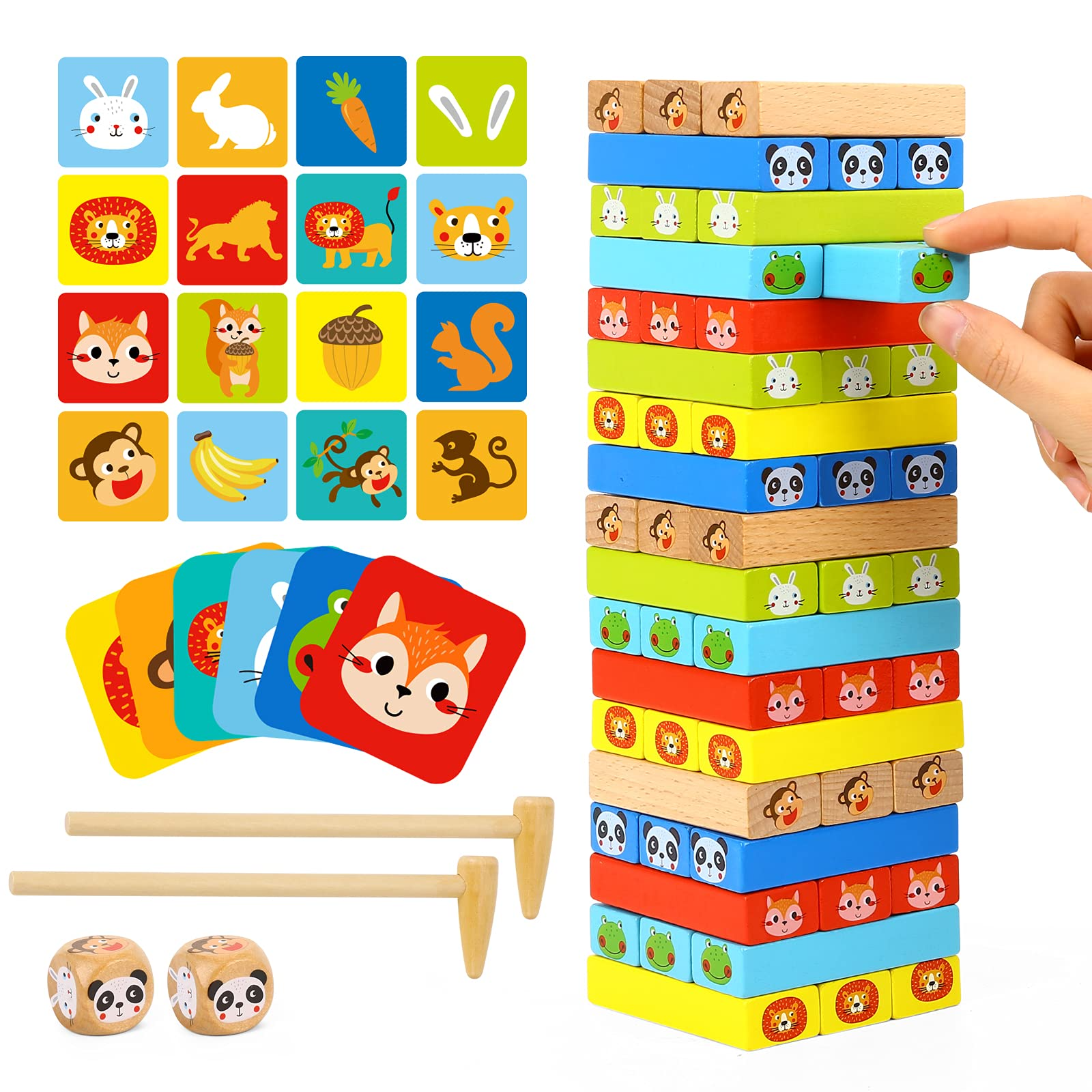 TOOKYLAND 54 Pcs Colorful Wooden Blocks Stacking Board Game for Kids 48, Tumble Tower Game