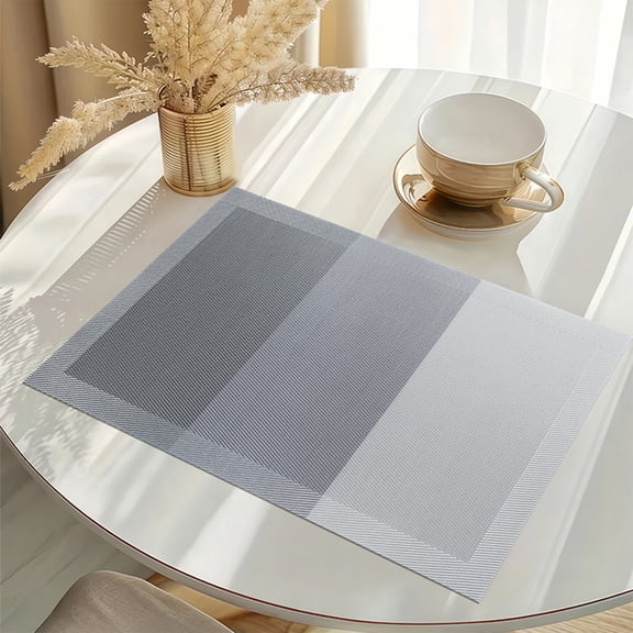 Woven Vinyl Placemats for Dining Table, Washable Heat-Resistants PVC Vinyl Table Mats, Gradient Color Rectangular PVC Woven Western Style Placemat