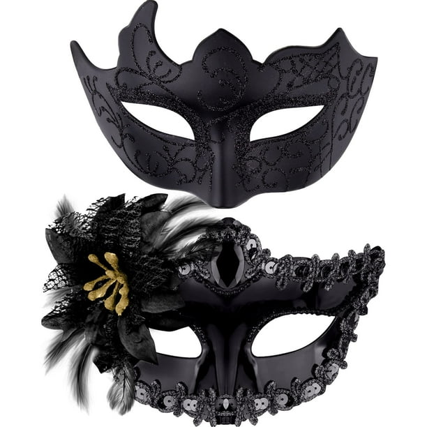Conjunto de máscaras de disfraces de pareja Máscara de fiesta Máscara de disfraz de Halloween de plástico Máscara de Mardi Gras para mujeres y hombres