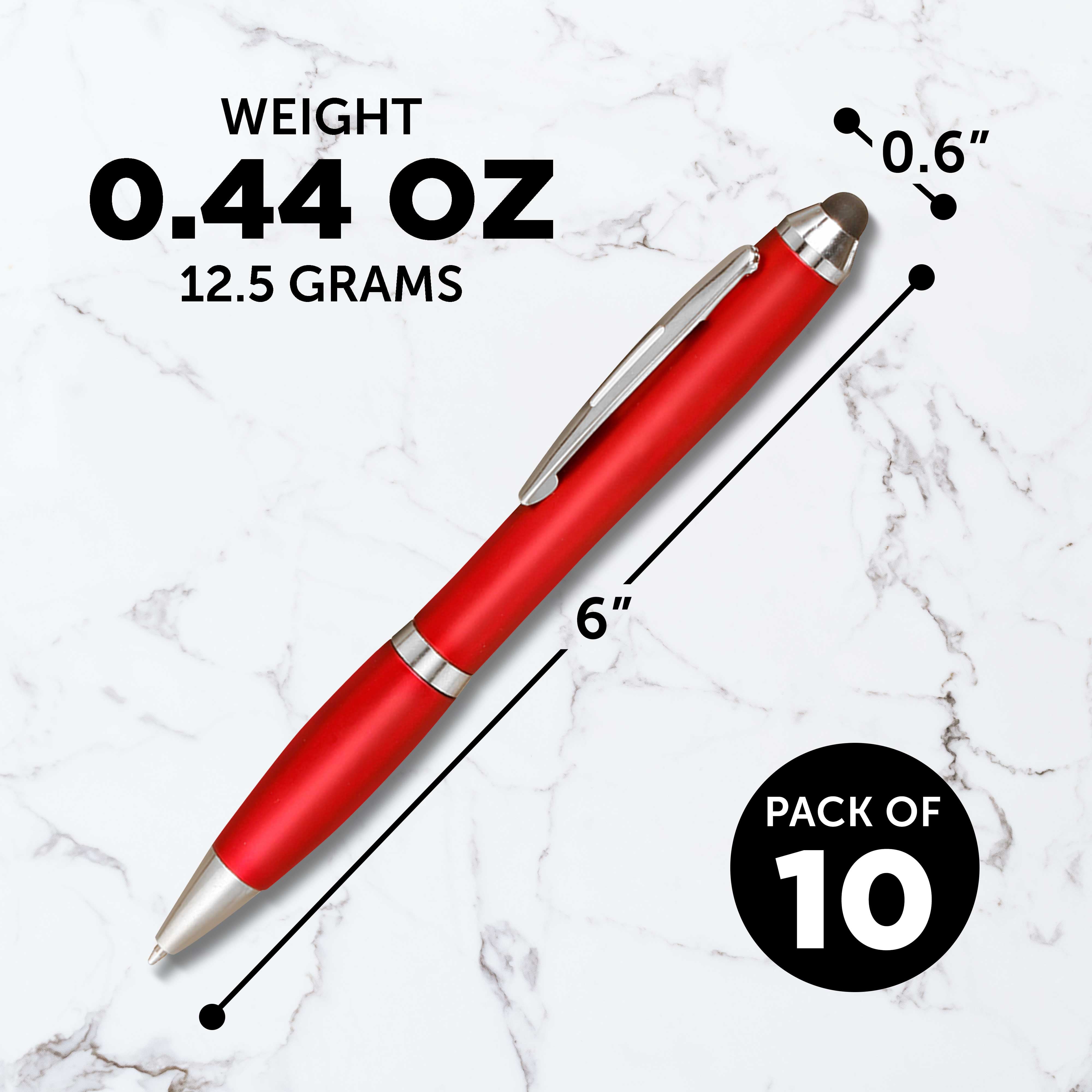 Plastic Stylus Pens Set of 10, Bulk Pack - Black Ink, Great for Office, School, Business, Tradeshows, Events - Red