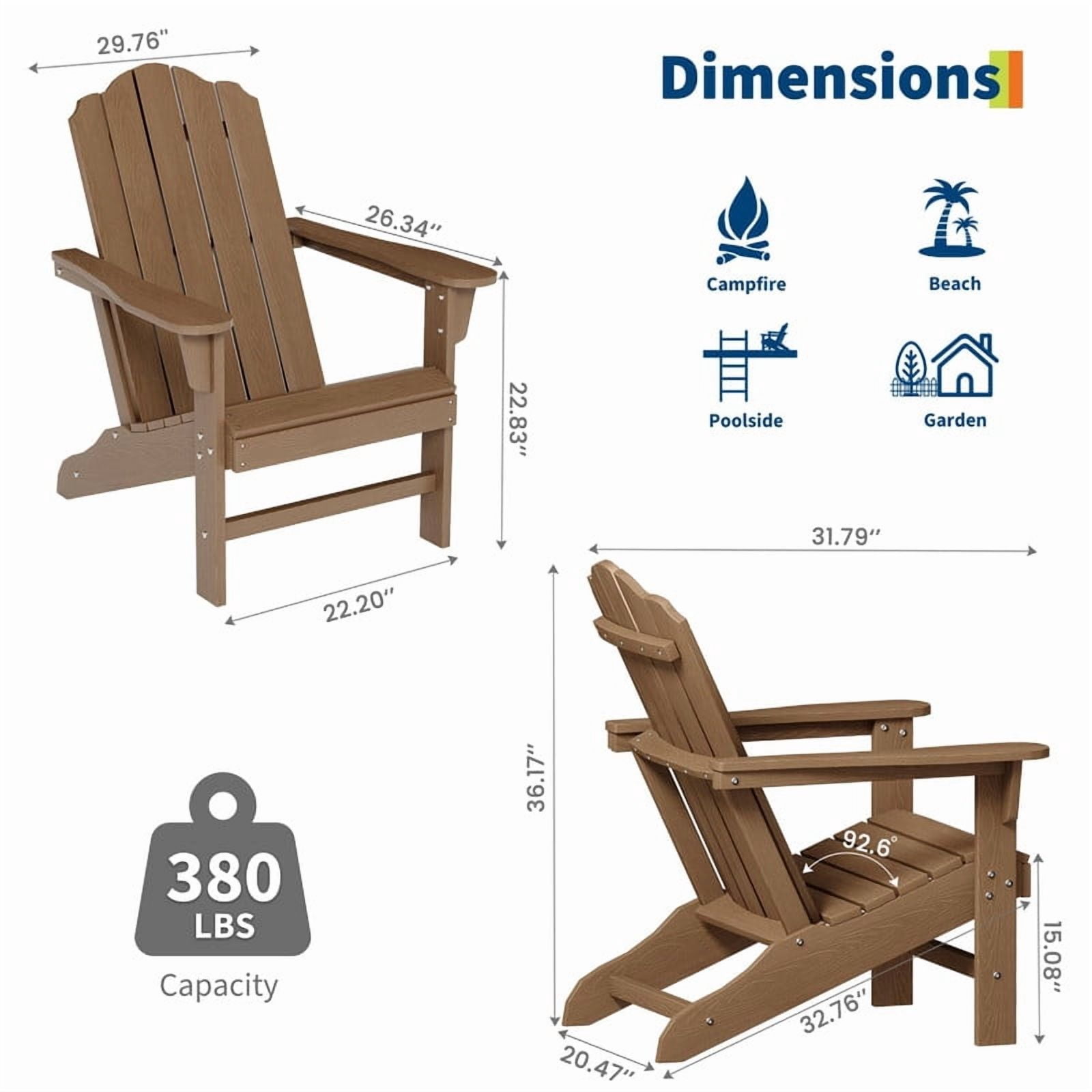 TROPOW 2PCS Adirondack Chair for Patio, HDPE Outdoor Lawn Chair with Wood Texture for Garden Backyard Deck Poolside Use