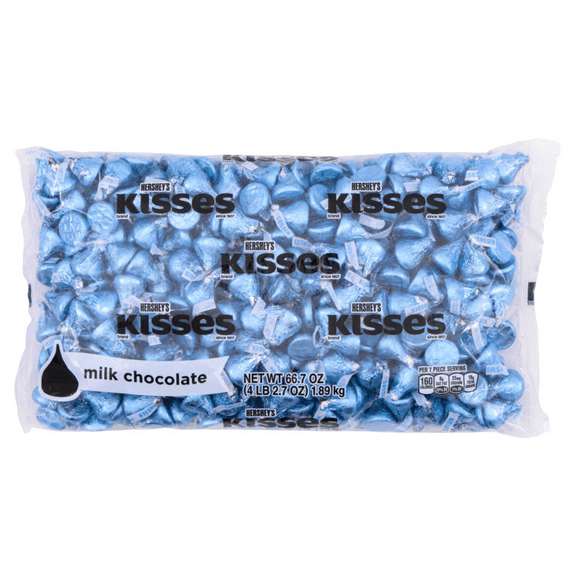 HERSHEY'S, KISSES Blue Foils Milk Chocolate Candy, Bulk, 66.7 oz, Bag (400 Pieces)