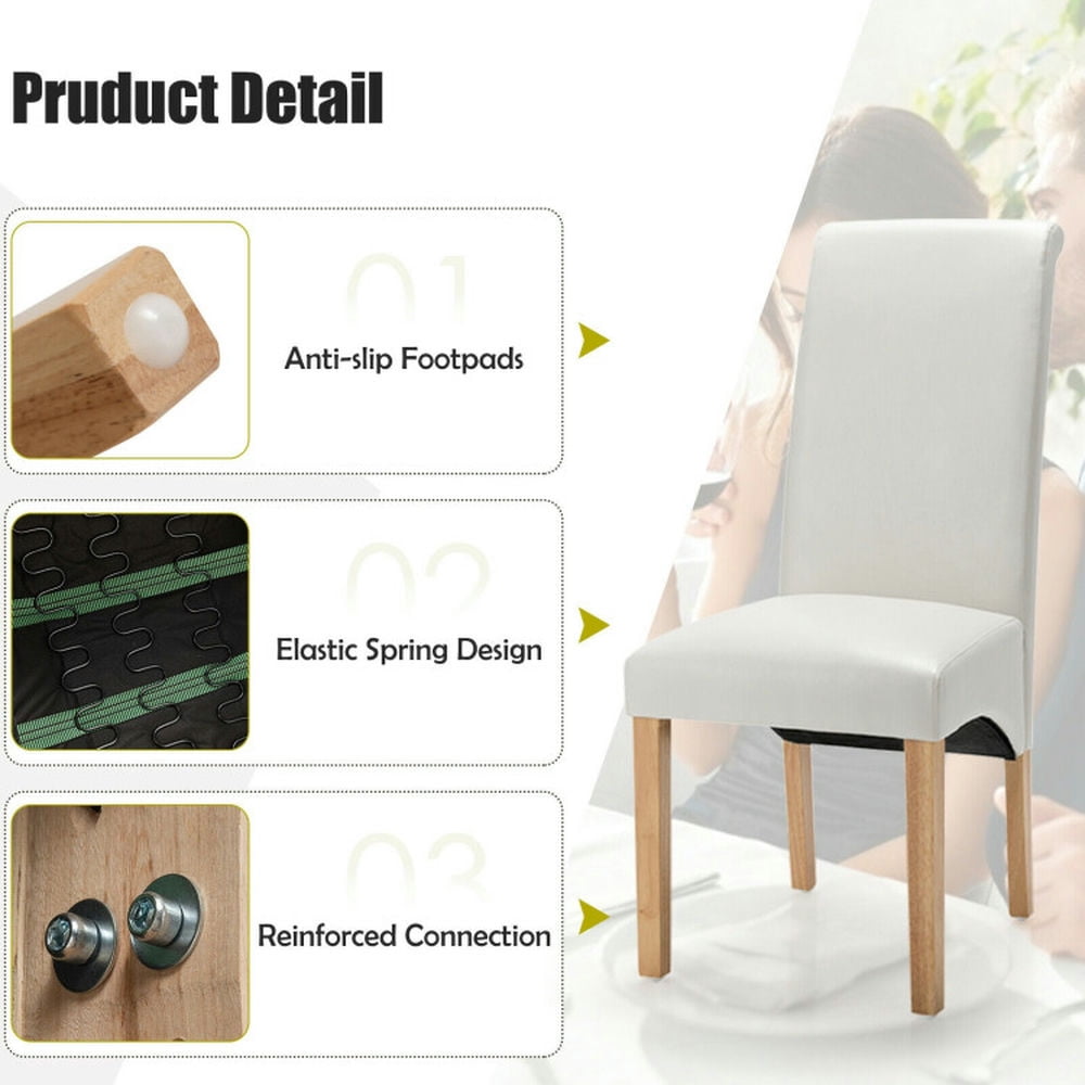 Demi Bonn 2 Pieces Dining Chairs Set with Rubber Wood Legs and Backrest, Beige