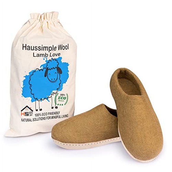 Haussimple Cozy Wool Indoor Slippers Unisex Slip-On Men Women - Beige US9.5